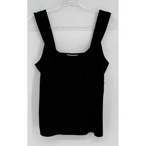 White House Black Market Black Square Neck Ruched Tank Top Blouse Womens Sz M